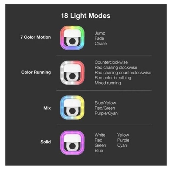 ON AIR Mini Mobile Selfie Light - Compact LED Halo Light with Full RGB 18 Color - Picture 5 of 11